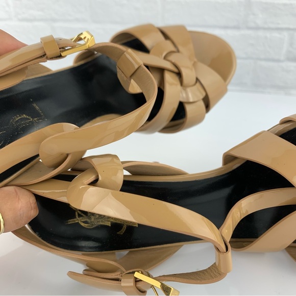 Saint Laurent Tribute Patent Leather Sandal Heels Size 39.5 - Picture 12 of 16